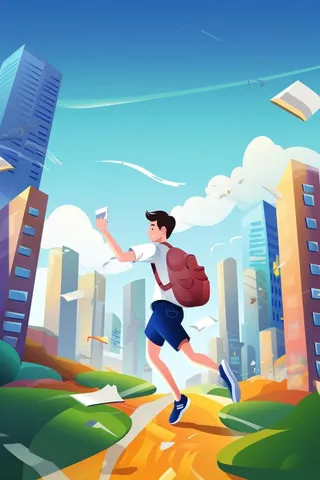 奔跑校园清新花草儿童人物背景