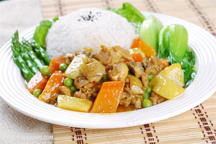 中华美食饭咖喱鸡肉饭实拍摄影图中华美食