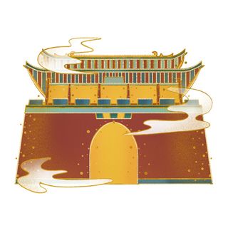 复古中国风国潮古建筑插画手绘高楼古塔PSD素材亭子png免抠图