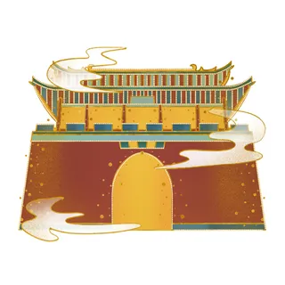 复古中国风国潮古建筑插画手绘高楼古塔PSD素材亭子png免抠图