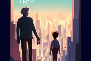 父亲和孩子亲情城市剪影背景