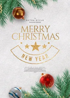 圣诞节圣诞树圣诞老人闪亮装饰电商促销折扣海报