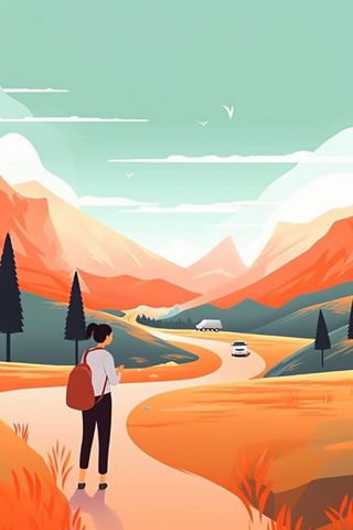 夏日自驾游旅行扁平插画背景