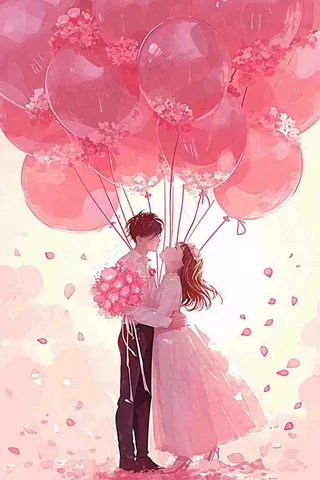 情人节浪漫爱情情侣520粉色爱心气球玫瑰