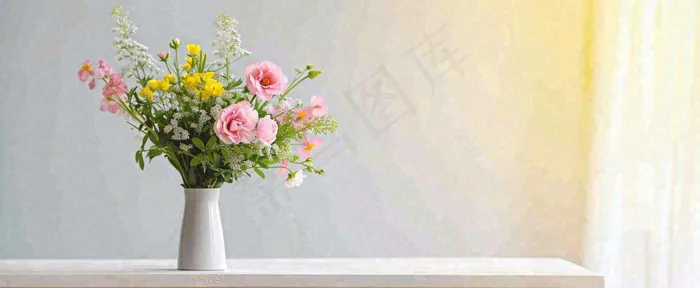 桌面花瓶花束简约情人节花束室内装饰摄影图(1712x704)