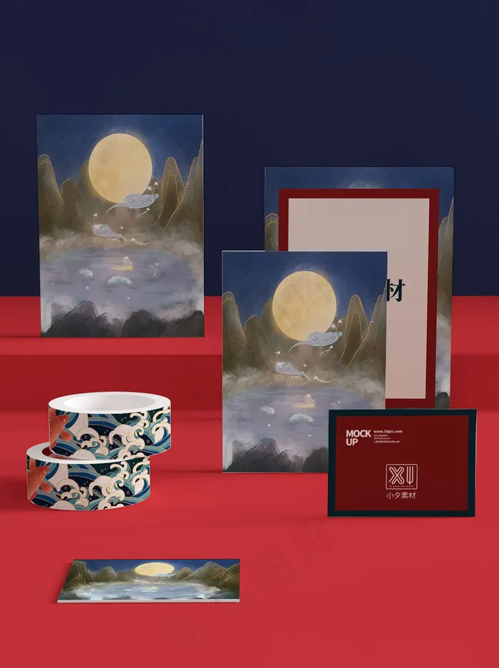 唯美国潮风中式智能贴图样机(1024x1369)psd模版下载