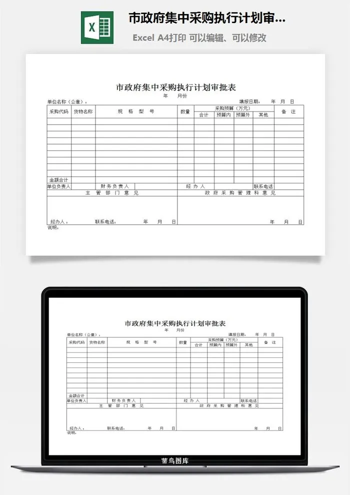 市*集中采购执行计划审批表excel模板