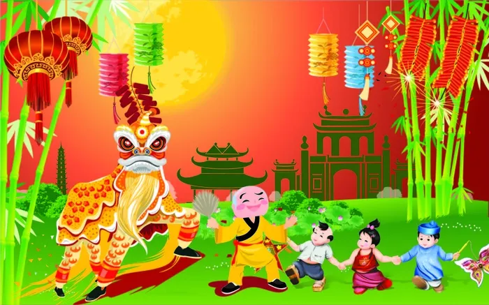 中秋节快舞狮红色背景