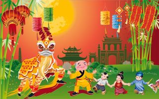 中秋节快舞狮红色背景