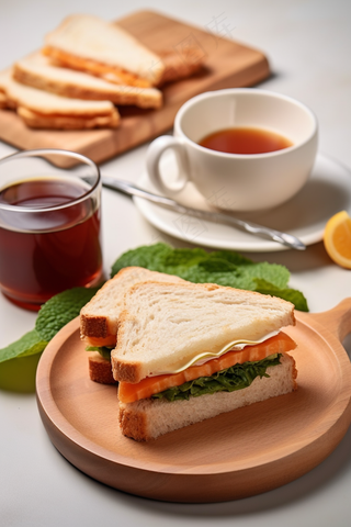 三明治早餐咖啡摄影图