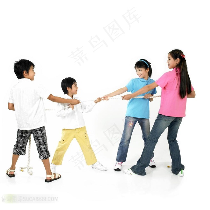 拉绳的女孩男孩素材
