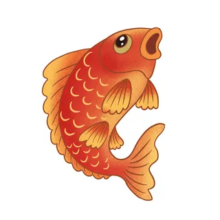 手绘烫金国潮中国风卡通锦鲤鱼金鱼插画装饰元素PSD设计素材