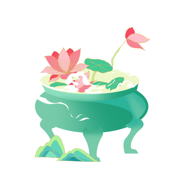 时尚微景观山水装饰庭院祥云中式国潮风插图插画元素素材设计模板