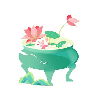 时尚微景观山水装饰庭院祥云中式国潮风插图插画元素素材设计模板