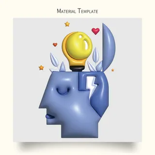 蓝色3D立体头脑风暴创意插画元素