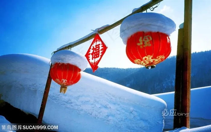 中国民俗-覆盖着积雪的灯笼