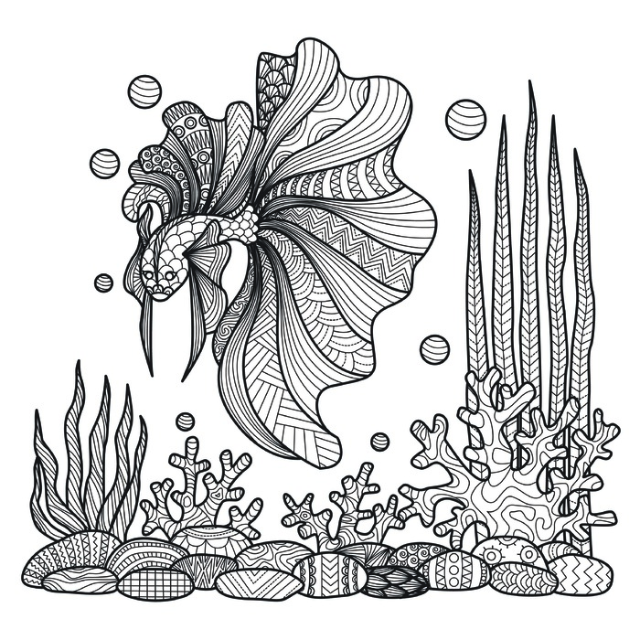 海底世界卡通手绘黑白线描线稿