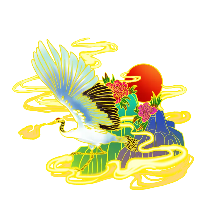 国潮仙鹤插画免扣素材设计素材