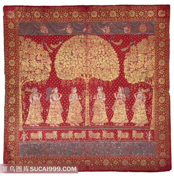 艺术人物发财树图案装饰画