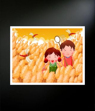 高清矢量小孩扑蜻蜓卡通卡通画