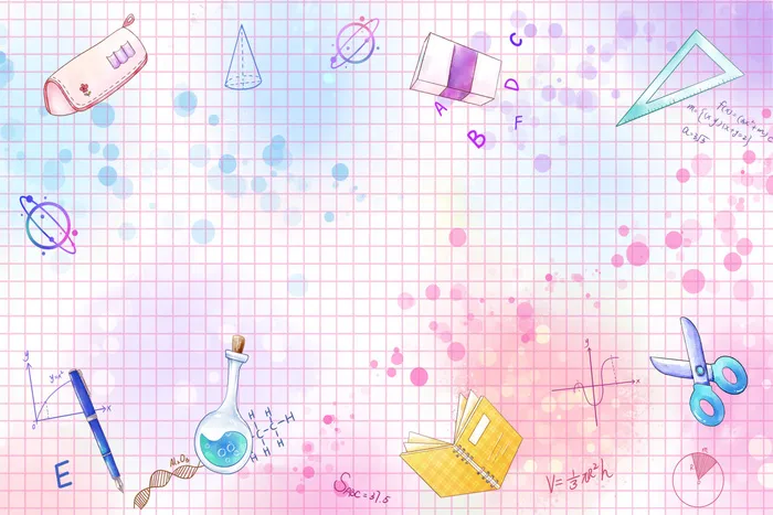 水彩文具公式插画元素开学季psd模版下载