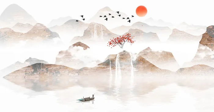 山水艺术壁画展示PSD素材psd模版下载