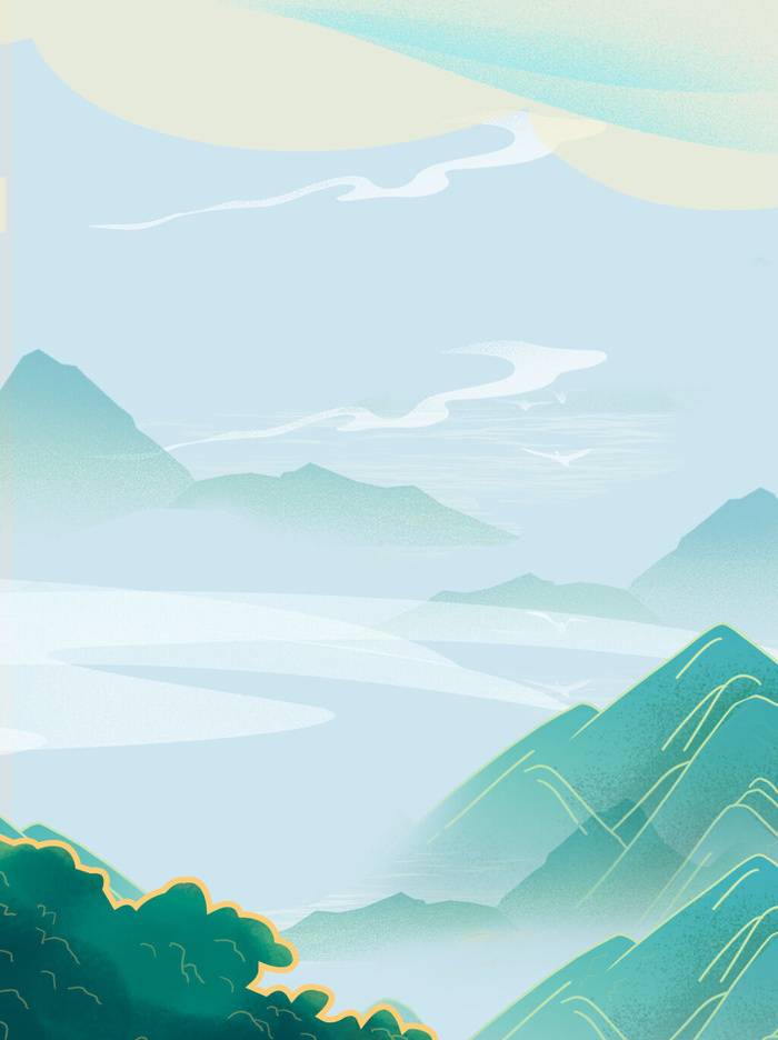 中国风国潮风山水祥云插画图案首页装修海报背景PSD设计模板素材