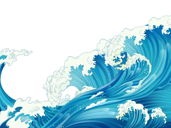 蓝色手绘卡通海浪大海海洋夏日风景矢量元素PNG素材