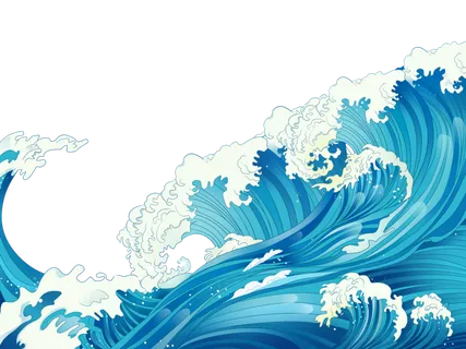 蓝色手绘卡通海浪大海海洋夏日风景矢量元素PNG素材