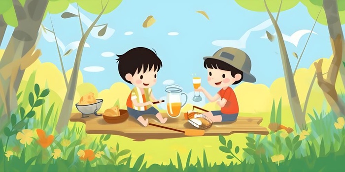 儿童孩子们游玩野餐公园插画背景