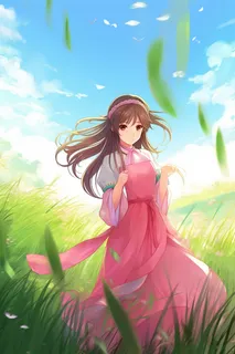 古风少女红裙子在草丛中花瓣纷飞卡通插画 古风少女红裙子在草丛中花瓣纷飞卡通插画