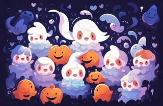 万圣节可爱搞怪小孩幽灵卡通插画素材