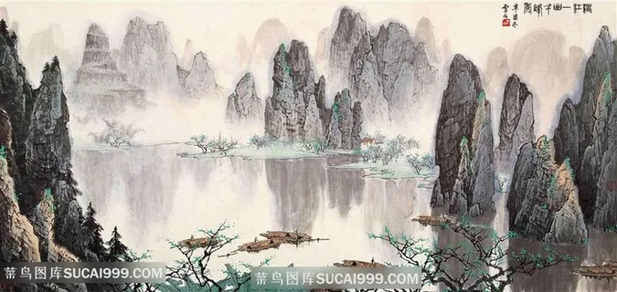 白雪石巍峨山脉国画艺术装饰画 白雪石巍峨山脉国画艺术装饰画