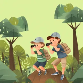 野外探险男孩绿色插画元素