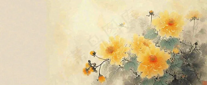 温馨纹理橙色花朵鲜花蝴蝶意境唯美渐变，中国风(1712x704)