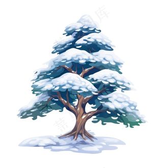 白雪覆盖的松树插画免抠