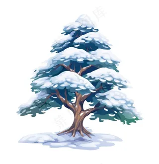 白雪覆盖的松树插画免抠