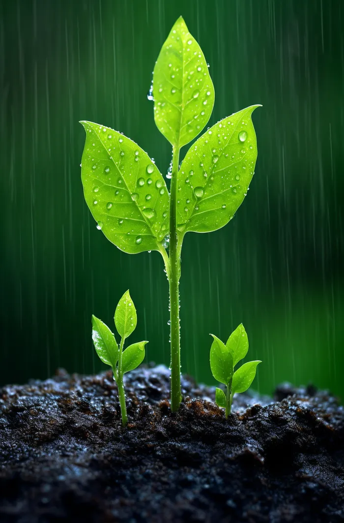 春天雨水洒在嫩绿的幼苗上摄影图(2688x4080)