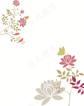 卡通花卉花枝蝴蝶