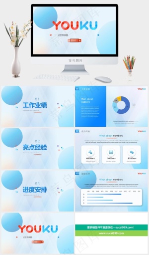 淡雅唯美优酷风工作总结报告PPT模板预览图