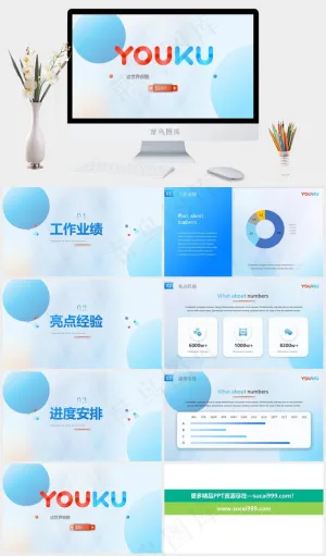 淡雅唯美优酷风工作总结报告PPT模板预览图