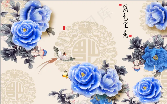 简笔画山水花鸟牡丹花国色天香梅花丹顶鹤高山流水客厅卧室走廊装饰画玄关画psd模版下载