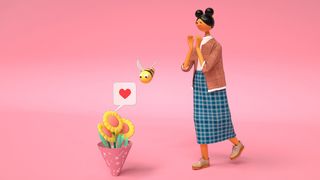 彩色卡通风格少女花束礼物主题C4D元素