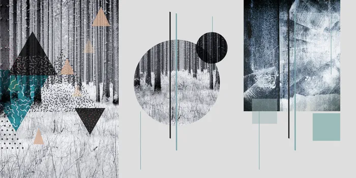 抽象三联山水装饰画psd模版下载