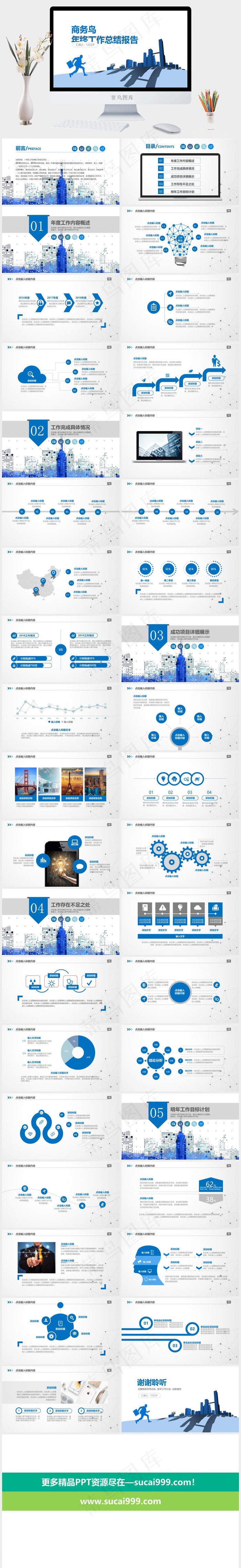 完整框架商务风年终工作总结报告ppt模板
