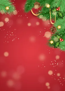 圣诞节松叶光爆红色背景