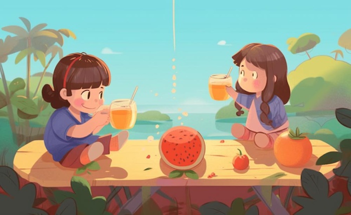 孩子们水果饮料玩耍背景(1408x864)