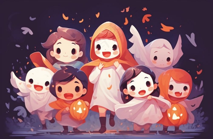 万圣节可爱搞怪小孩幽灵卡通插画素材