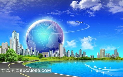 城市地球蓝天白云合成环保素材