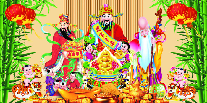 福禄寿竹子童子背景风景psd模版下载
